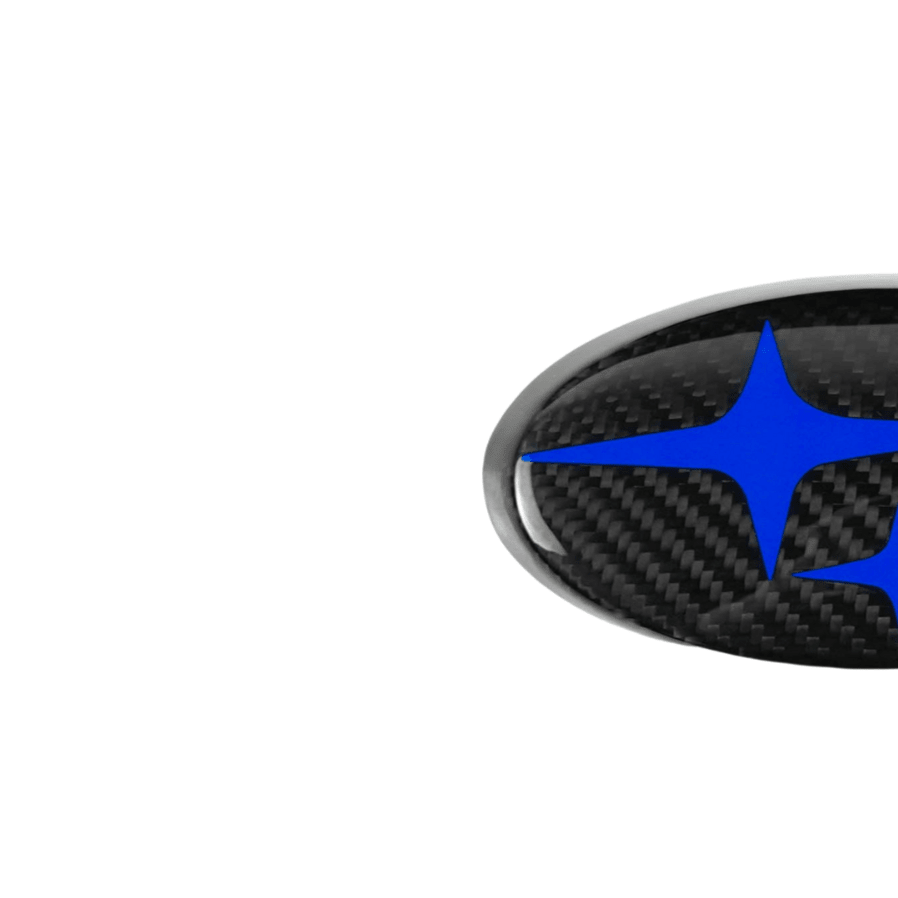 JDMuscle Tanso Carbon Fiber Subaru Emblem Covers Front & Back, Red/White/Blue [22-25 WRX, 15-21 WRX/STI, 18-23 Crosstrek, 17-23 Impreza]
