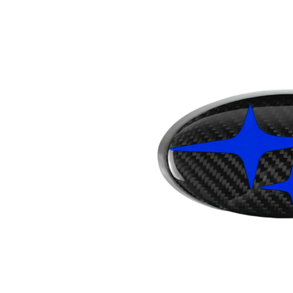 JDMuscle Tanso Carbon Fiber Subaru Emblem Covers Front & Back, Red/White/Blue [22-25 WRX, 15-21 WRX/STI, 18-23 Crosstrek, 17-23 Impreza]