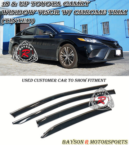 JDM Style Window Visors with Stainless Steel Chrome Trim For 2018-2024 Toyota Camry (4Dr Sedan)