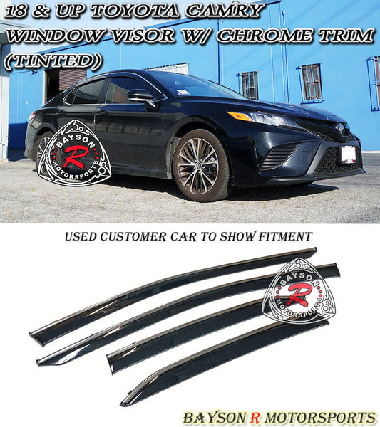 JDM Style Window Visors with Stainless Steel Chrome Trim For 2018-2024 Toyota Camry (4Dr Sedan)